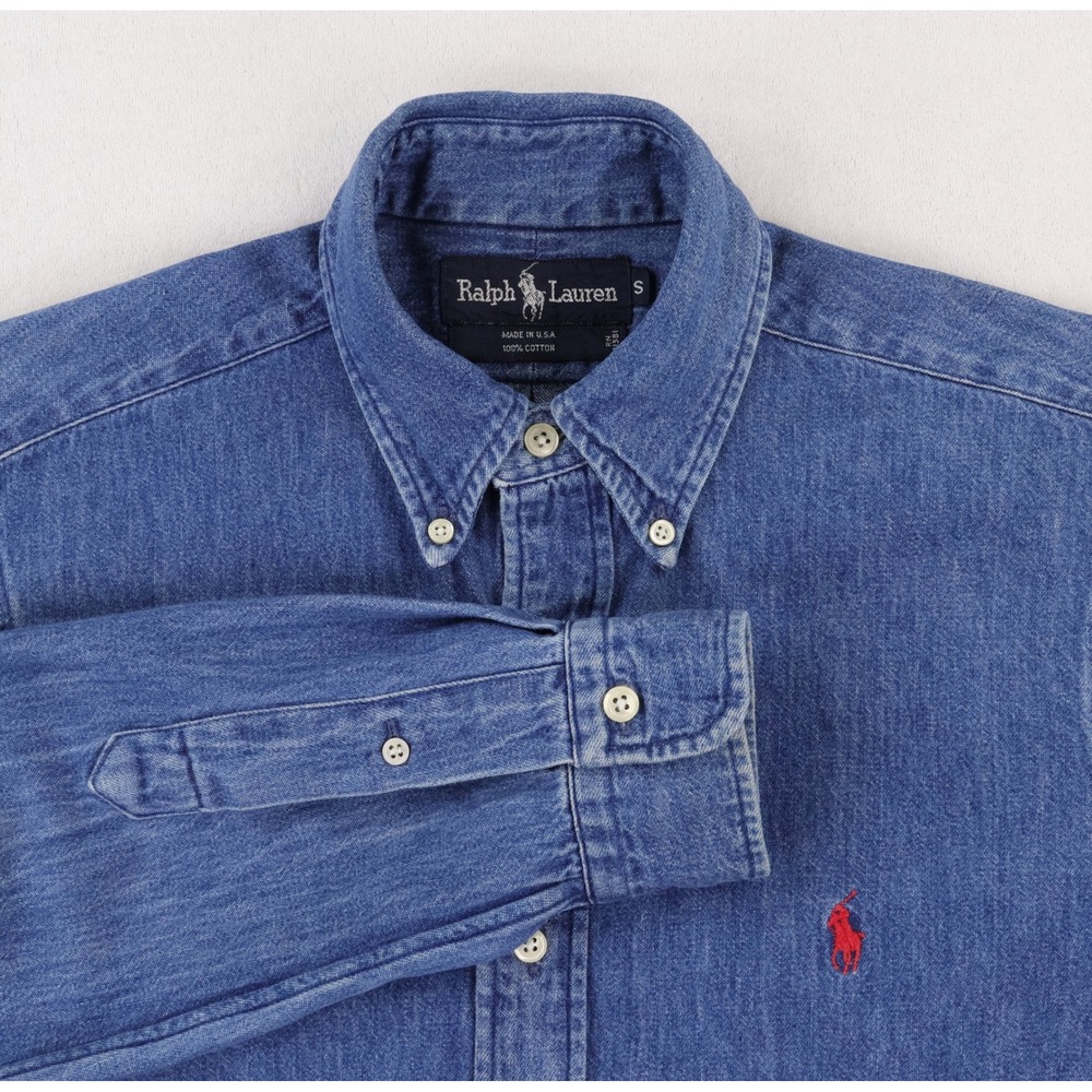 Ralph Lauren Denim Button Down Shirt Mens Small Blue Vintage 90's Made in USA